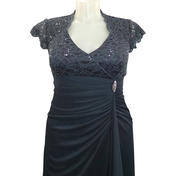 Betsy & Adam Gray Lace Sequin Gown Sz 14  Mother of Bride Formal Evening Dress - Picture 5 of 12